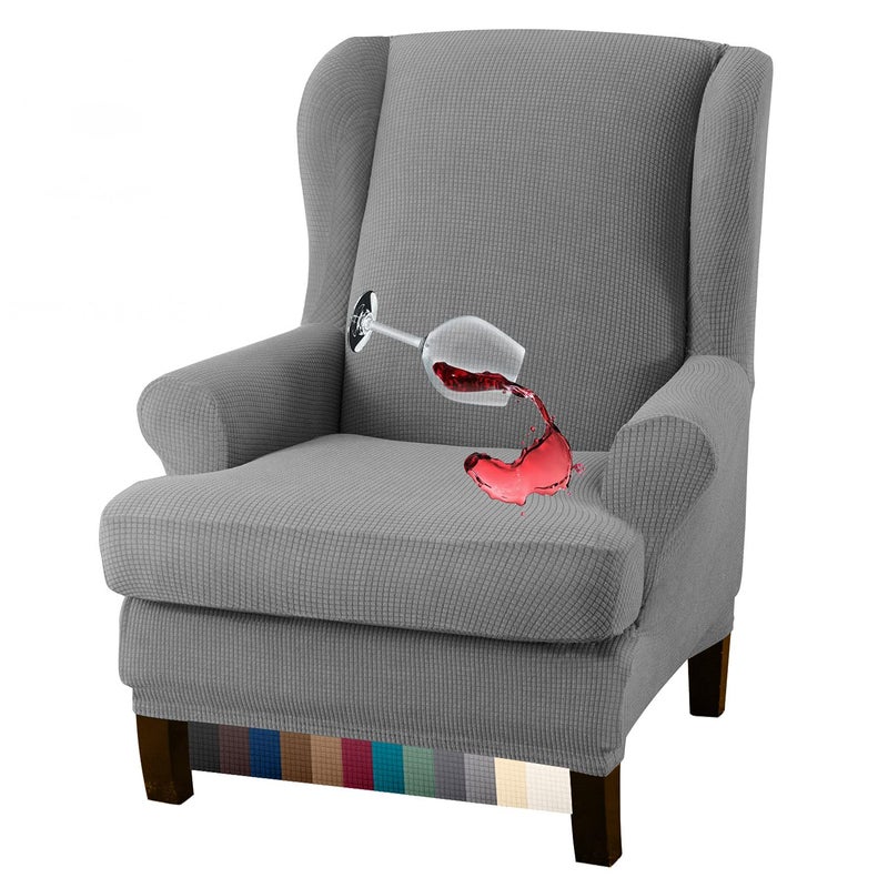 Granbest Premium Water Repellent Wingback Chair Cover 2-Piece High Stretch Jacquard Fabric Wing Back Chair Slipcovers (Wing Chair Cover, Light Gray) - Image 1